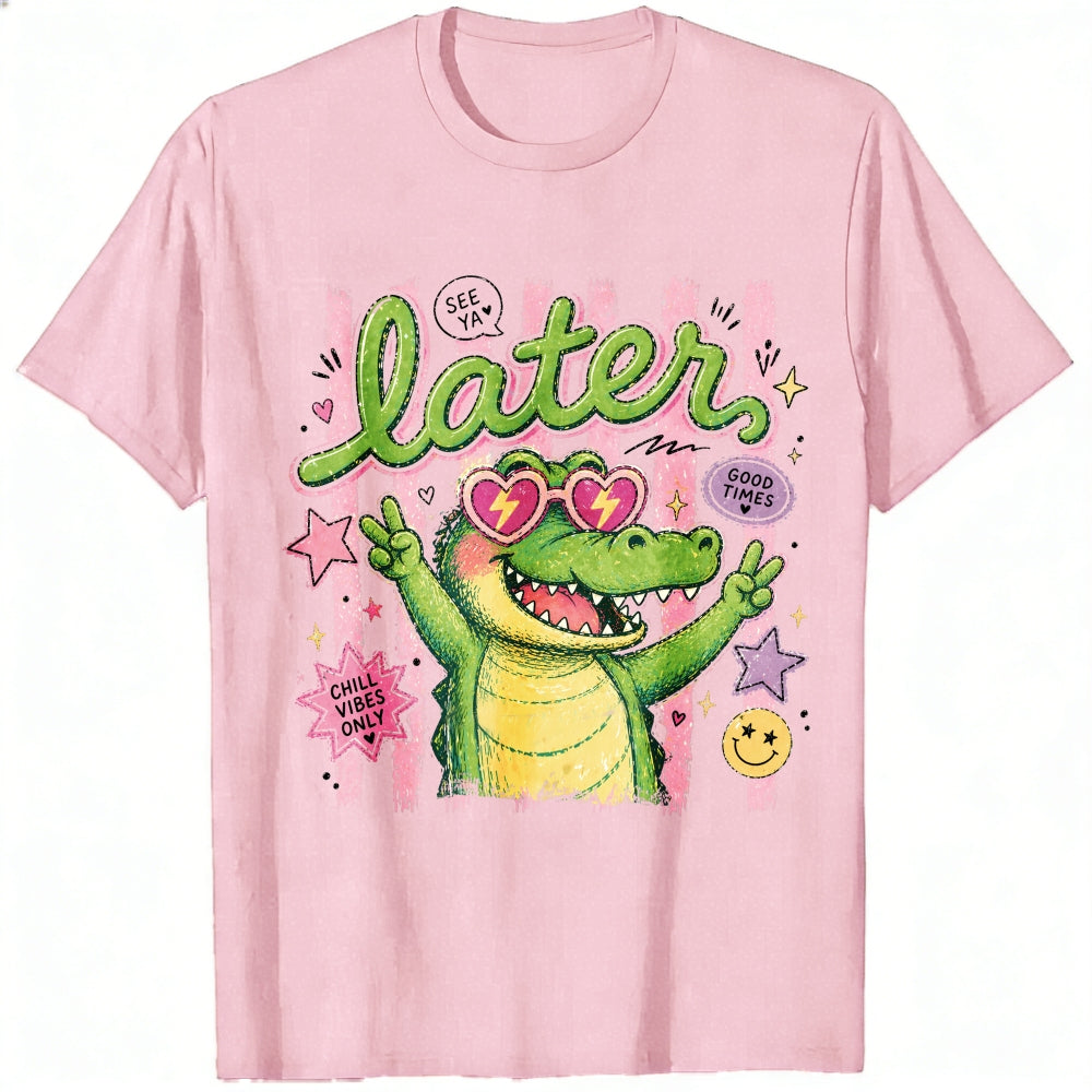 Cute Retro Style Classic T-Shirt See You Later Alligator With Heart Sunglasses And Good Vibes Only T