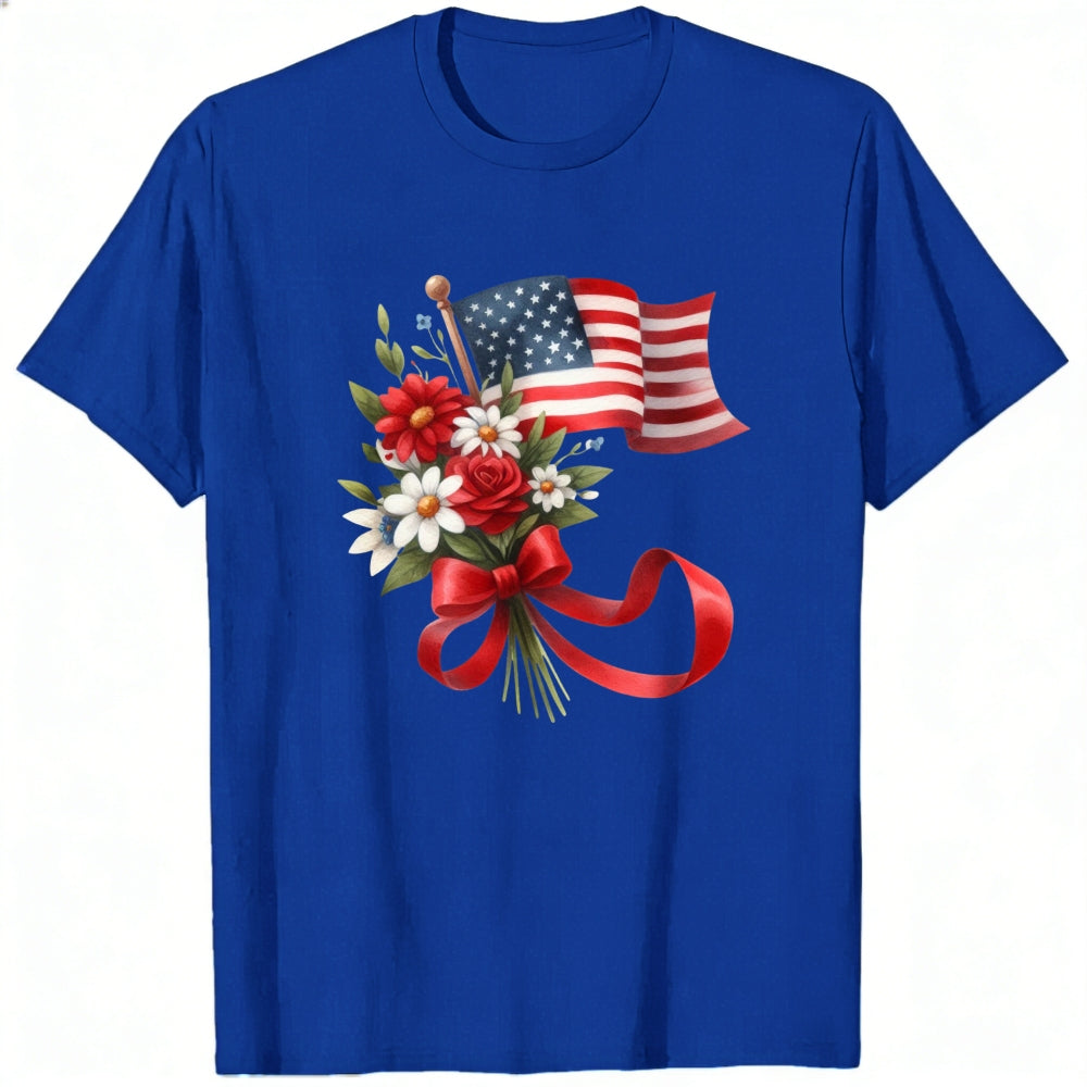 Patriotic Floral Design Classic T-Shirt American Flag And Flowers