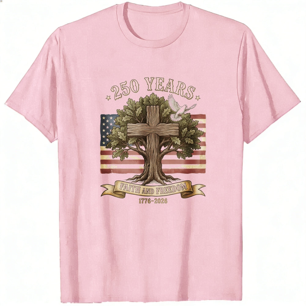 Patriotic American Flag Tree Cross Classic T-Shirt Faith And Freedom 250 Years 1776 2026