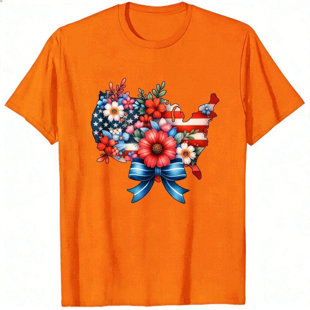 Patriotic Floral Usa Map Classic T-Shirt