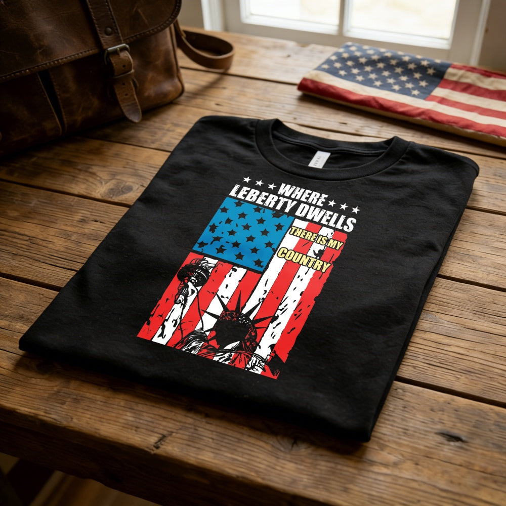 Patriotic American Flag And Statue Of Liberty Classic T-Shirt Where Liberty Dwells There Is My Country