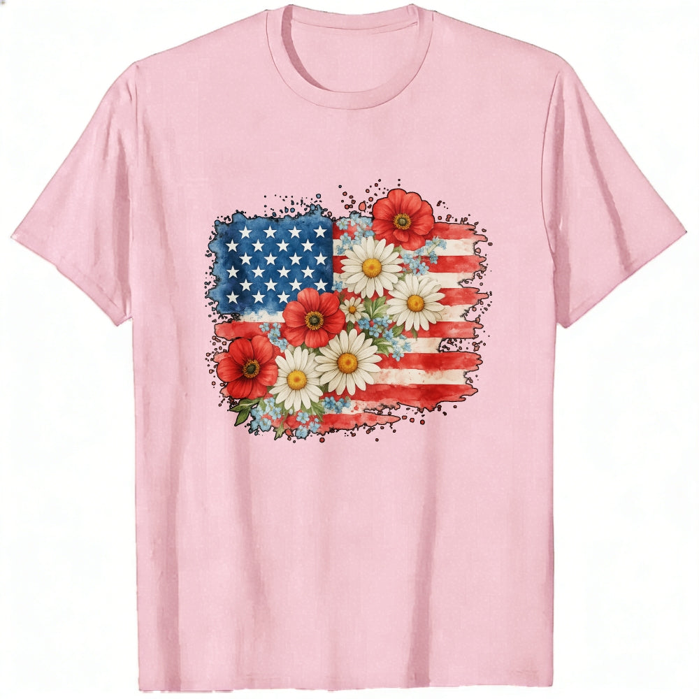 American Flag Floral Design Classic T-Shirt