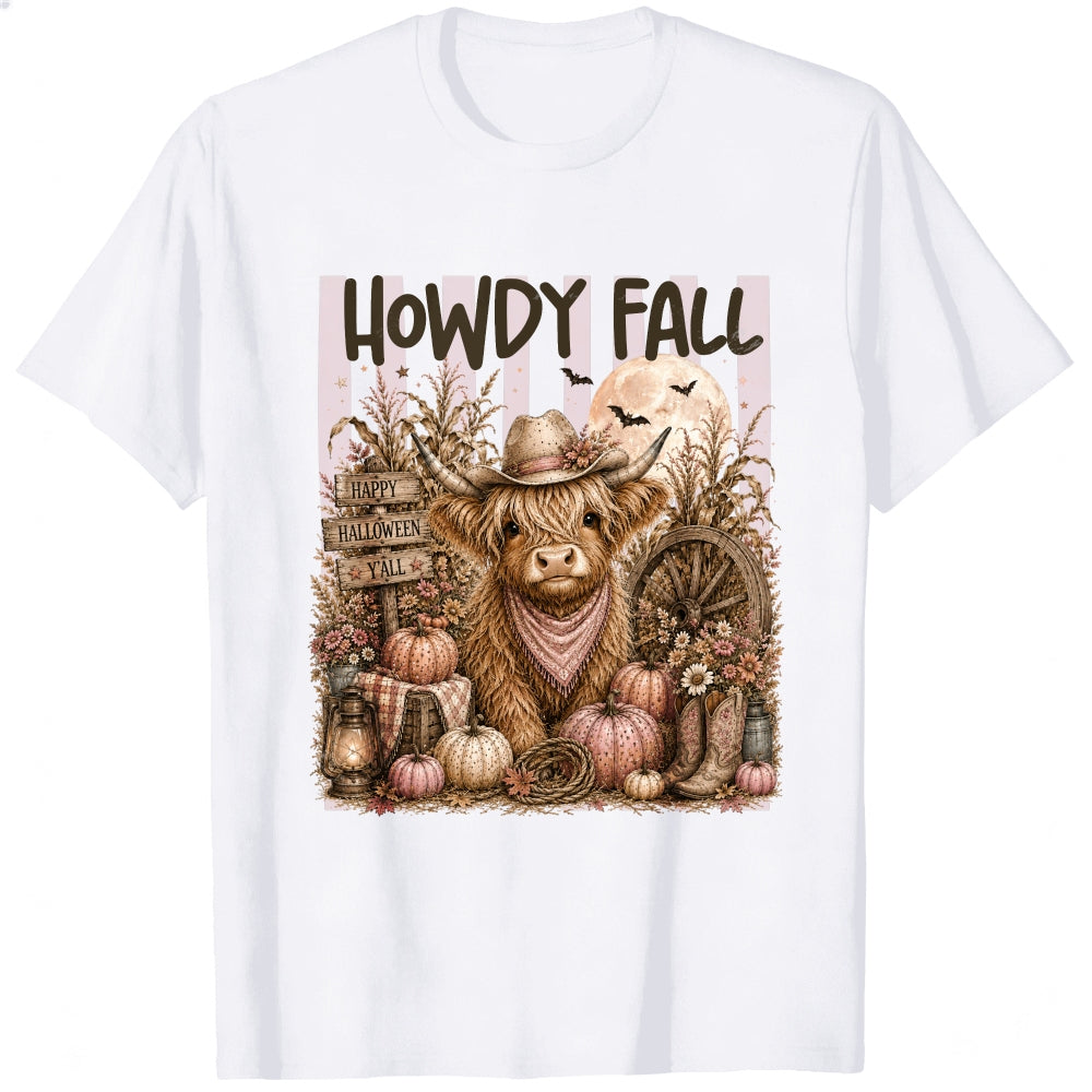 Rustic Farmhouse Halloween Highland Cow Classic T-Shirt Howdy Fall Pumpkin Harvest Autumn Design