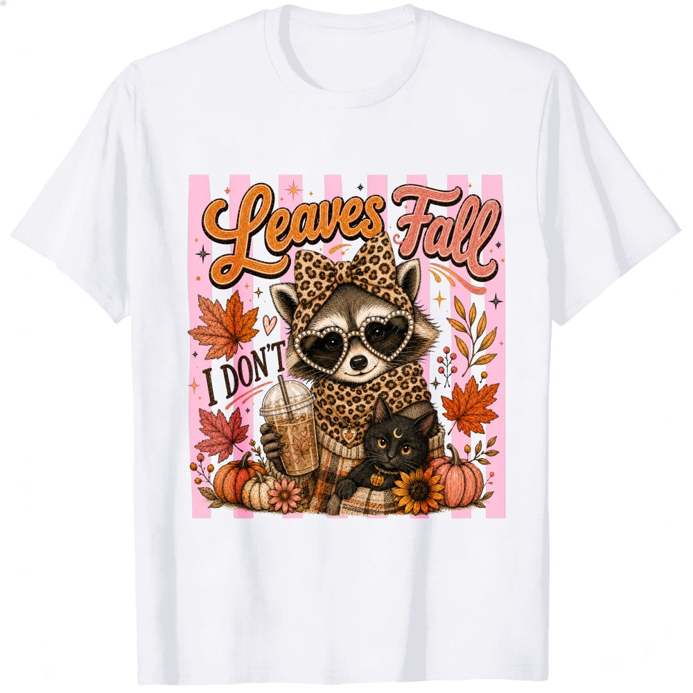 Cute Leopard Raccoon And Black Cat Autumn Leaves Fall Classic T-Shirt
