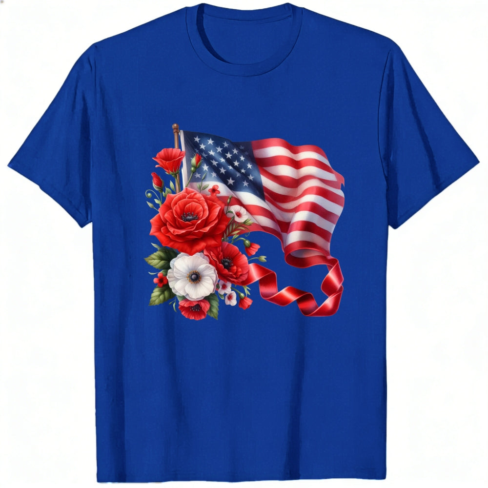 Patriotic American Flag And Flowers Classic T-Shirt