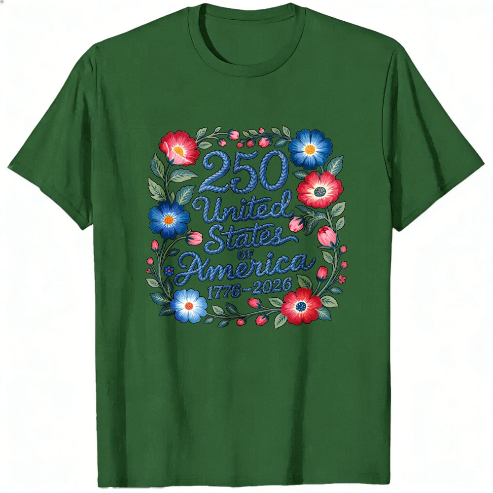 Patriotic Floral Design Classic T-Shirt 250 United States Of America 1776 2026
