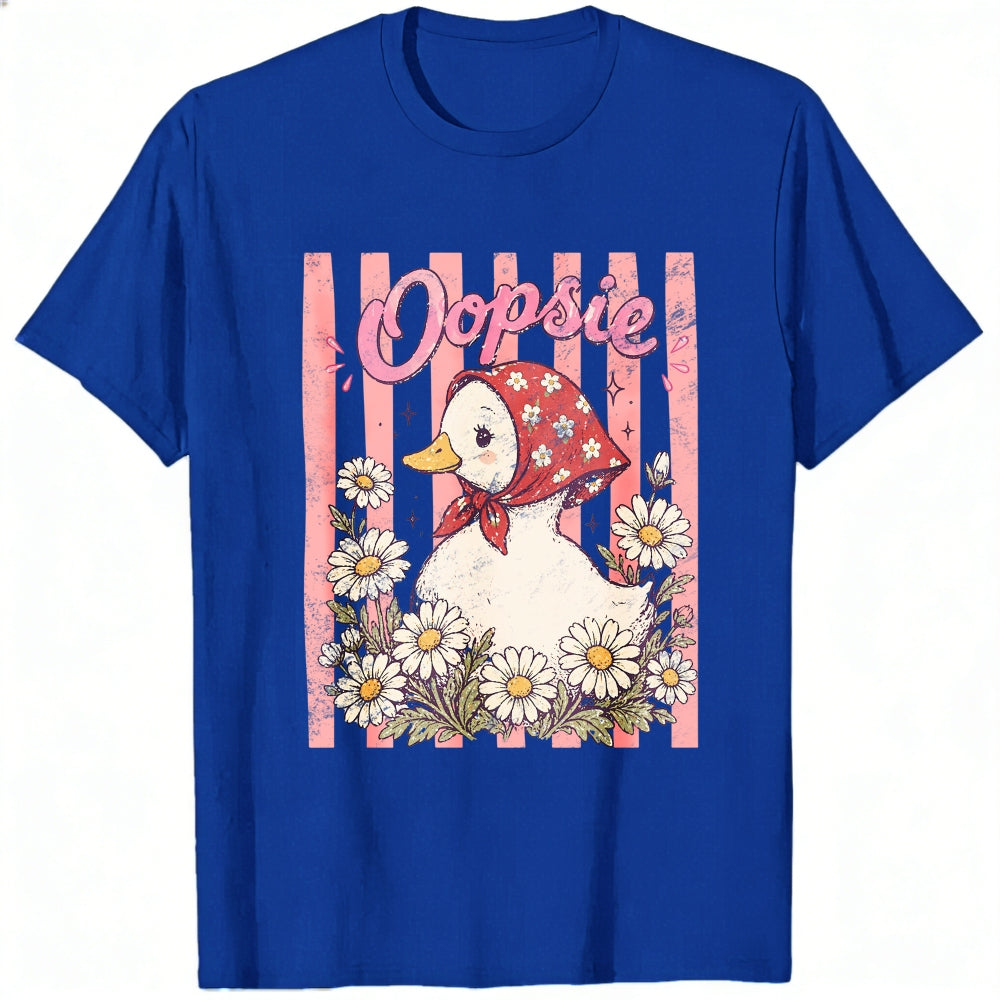Cute Vintage Style Classic T-Shirt Oopsie Duck With Daisy Flowers And Red Bandana