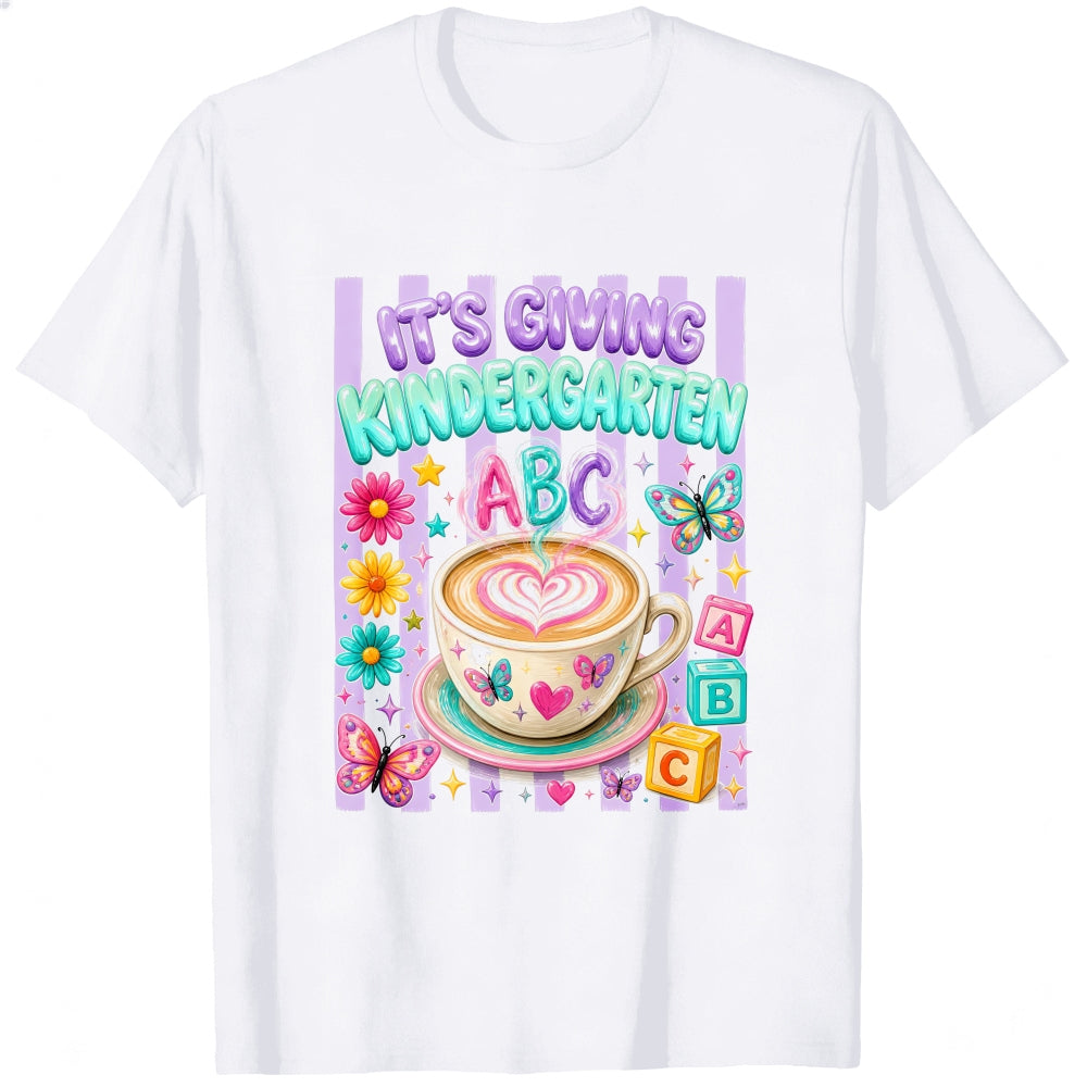 Cute Kindergarten Teacher Classic T-Shirt Its Giving Kindergarten Abc Coffee Butterfly Flowers Desig