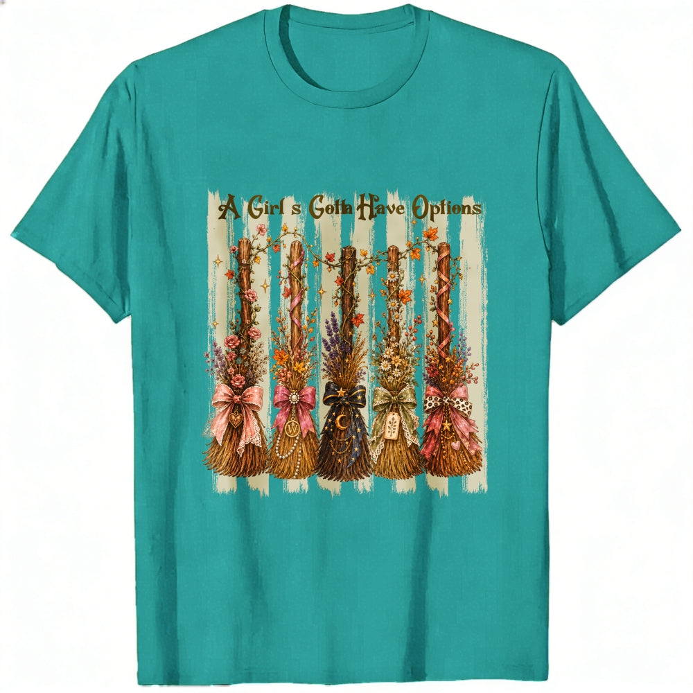 Vintage Autumn Broomsticks All Girls Gotta Have Options Classic T-Shirt