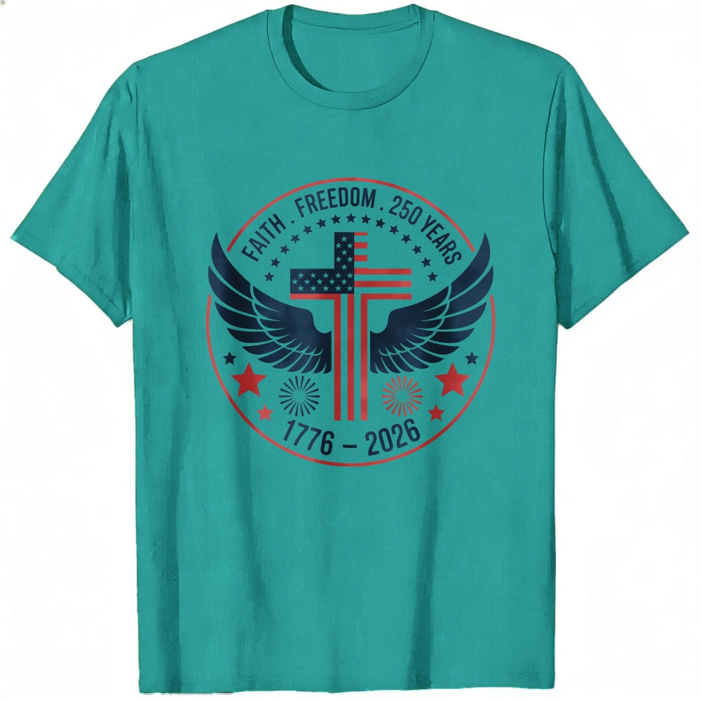 Patriotic American Flag Cross Wings Classic T-Shirt Faith Freedom 250 Years 1776 2026