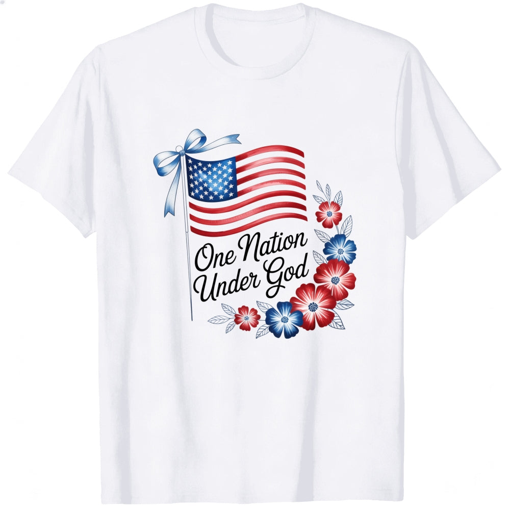 Patriotic American Flag And Flowers Classic T-Shirt One Nation Under God