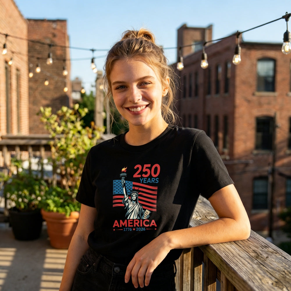 Patriotic Design Classic T-Shirt America 250 Years 1776 2026 Statue Of Liberty Flag