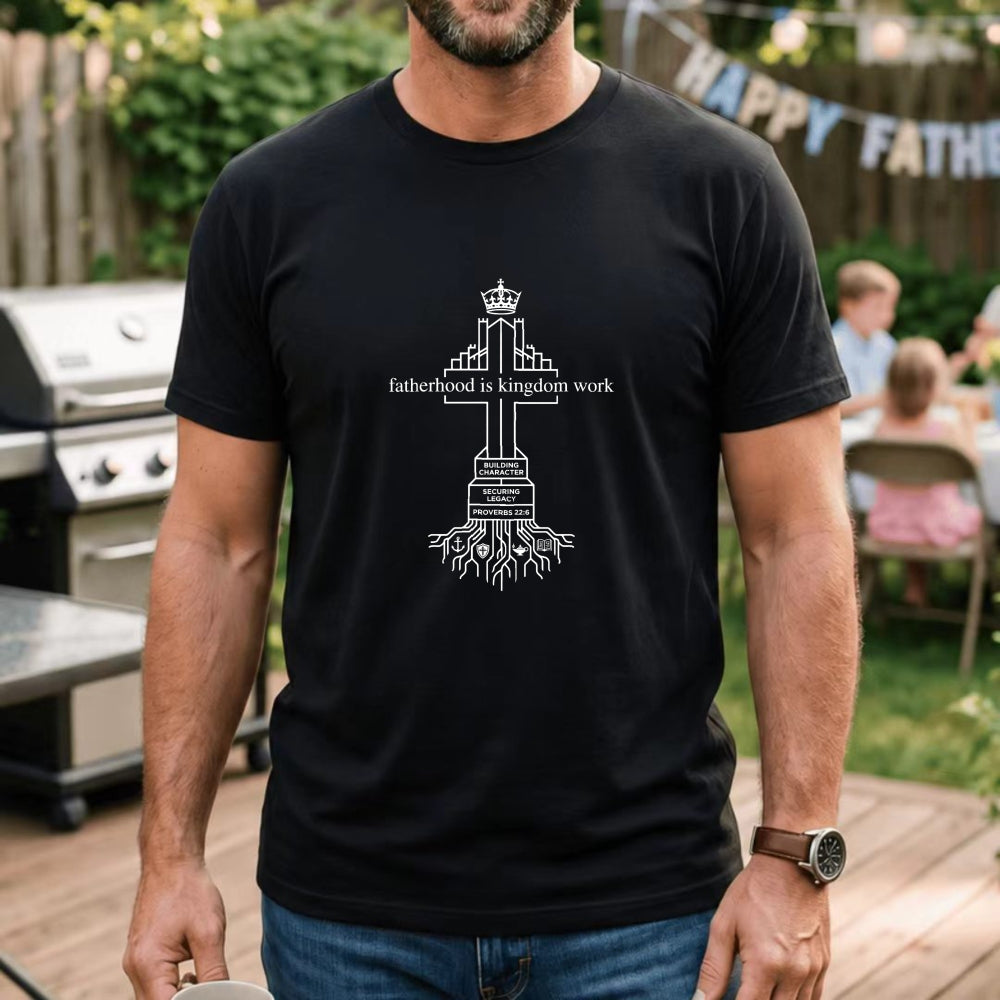 Black Classic T-Shirt Fatherhood Is Kingdom Work Cross With Roots Design