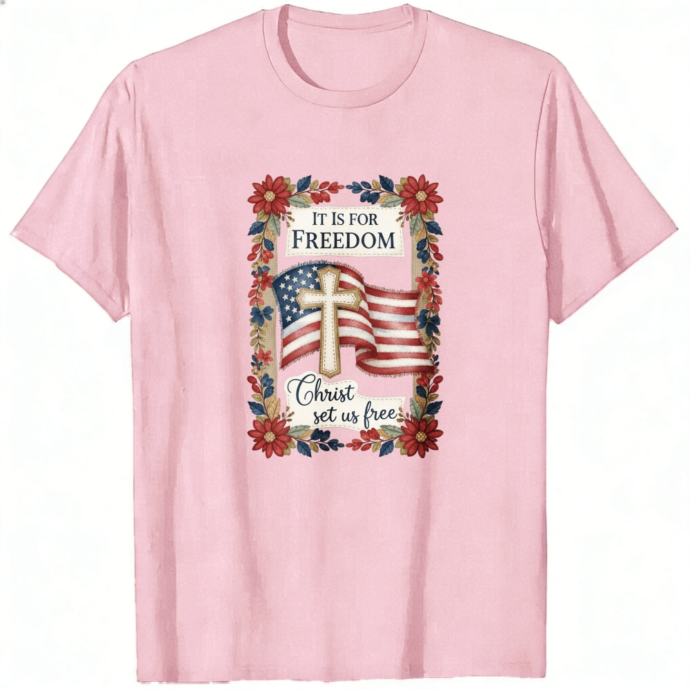 Patriotic Christian Design Classic T-Shirt With American Flag And Cross Motif