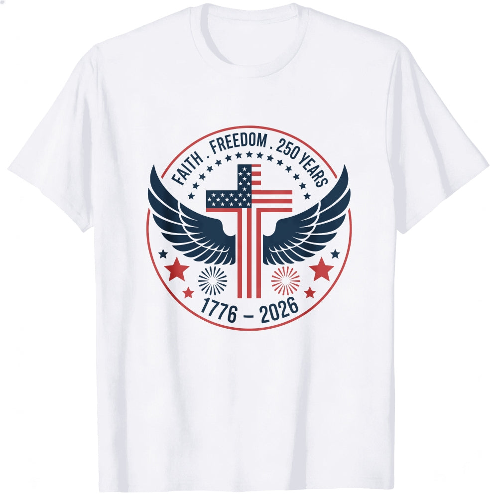 Patriotic American Flag Cross Wings Classic T-Shirt Faith Freedom 250 Years 1776 2026