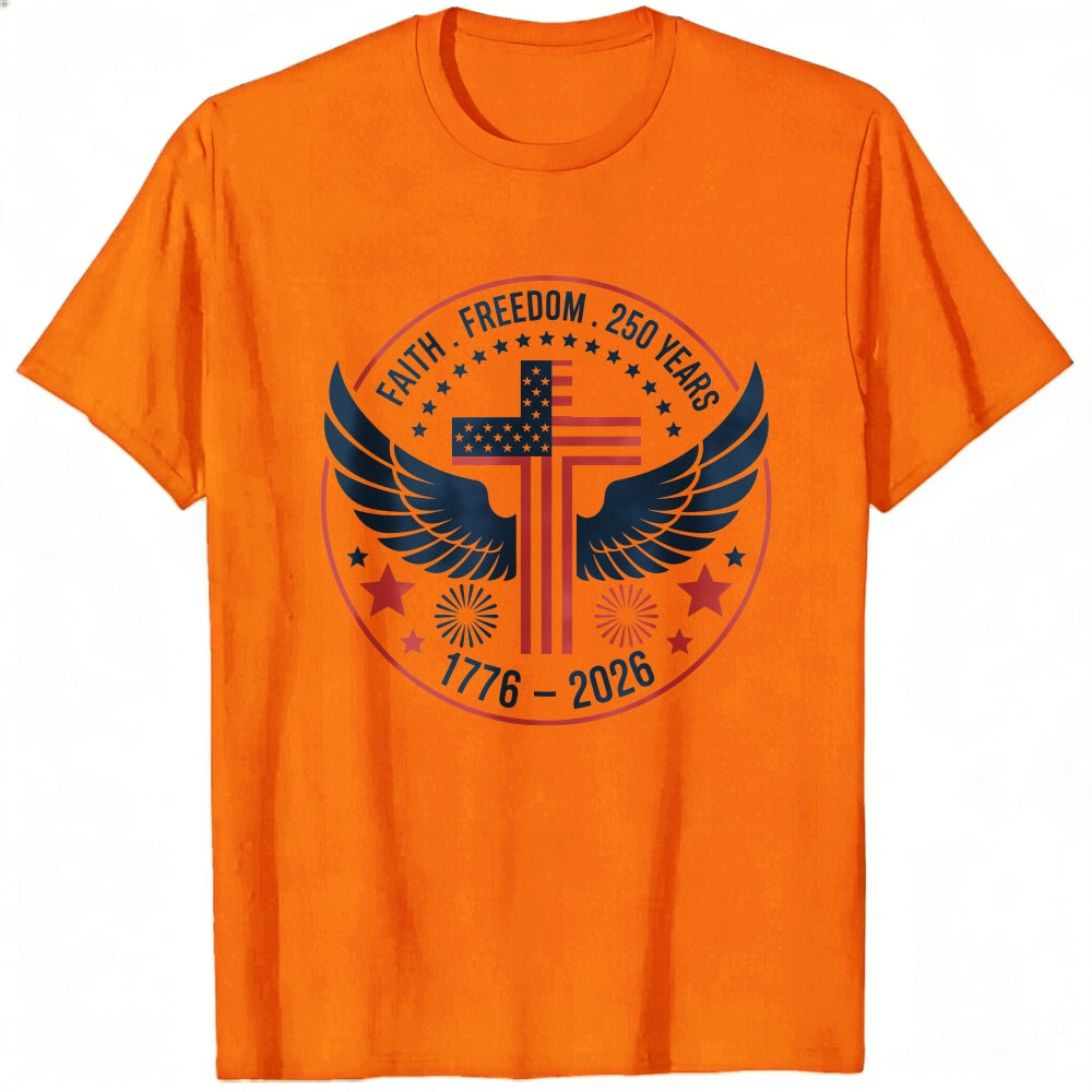 Patriotic American Flag Cross Wings Classic T-Shirt Faith Freedom 250 Years 1776 2026