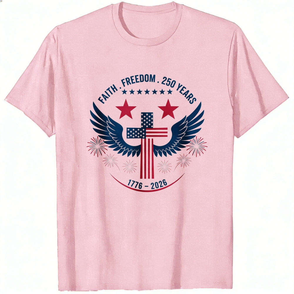 Patriotic American Flag Cross Wings Classic T-Shirt Faith Freedom 250 Years 1776 2026