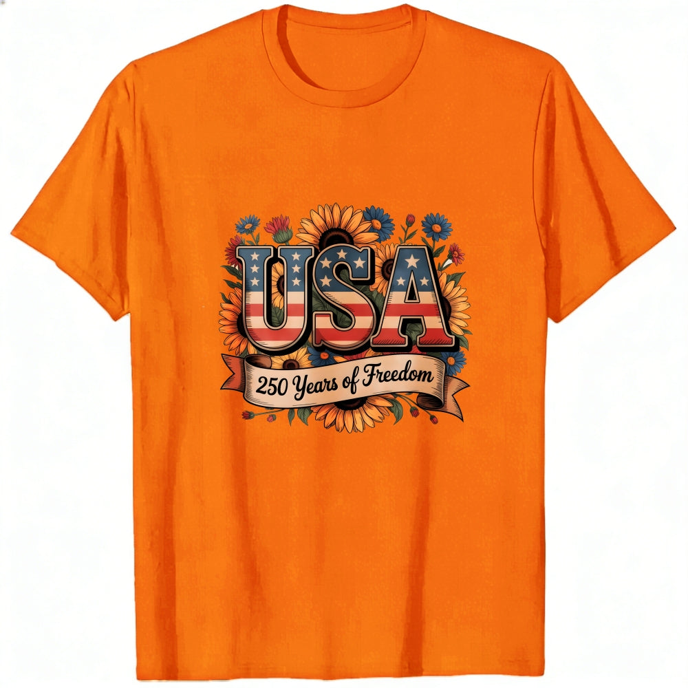 Patriotic Floral Design Classic T-Shirt Usa 250 Years Of Freedom