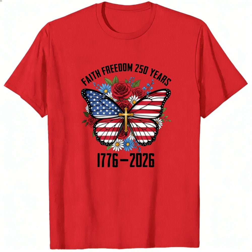 Patriotic Butterfly American Flag Classic T-Shirt Faith Freedom 250 Years 1776 2026