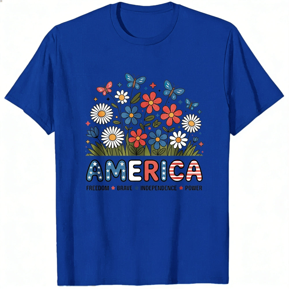 Floral Americana Design Classic T-Shirt America Freedom Brave Independence Power