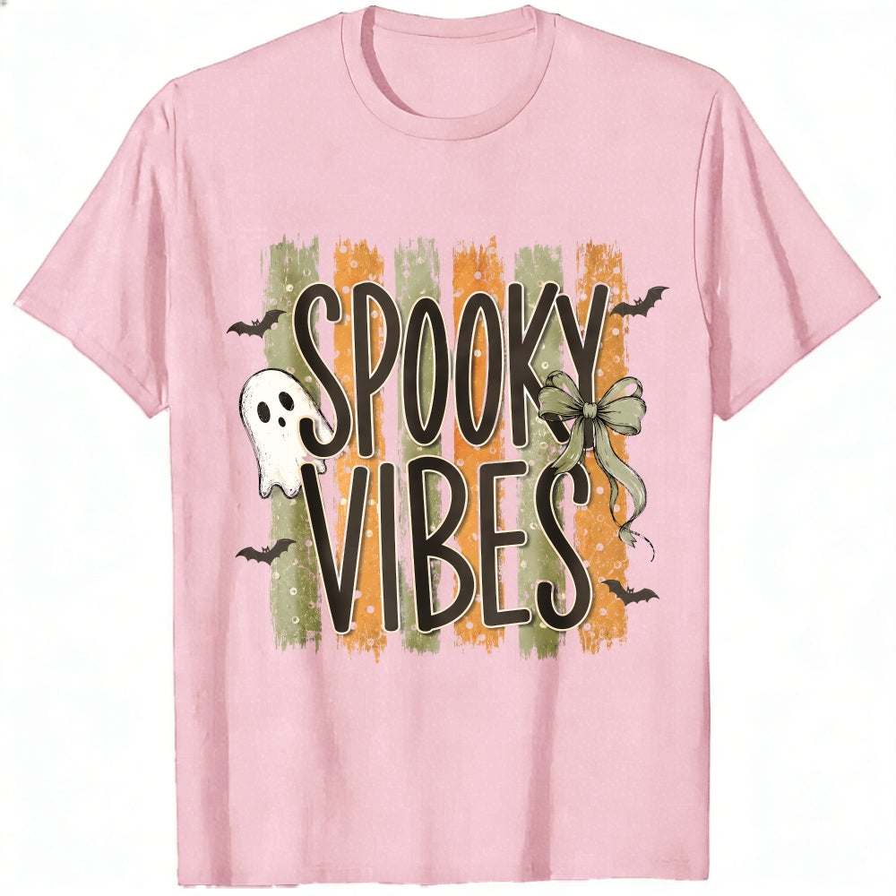 Halloween Spooky Vibes Ghost Bats Bow Classic T-Shirt