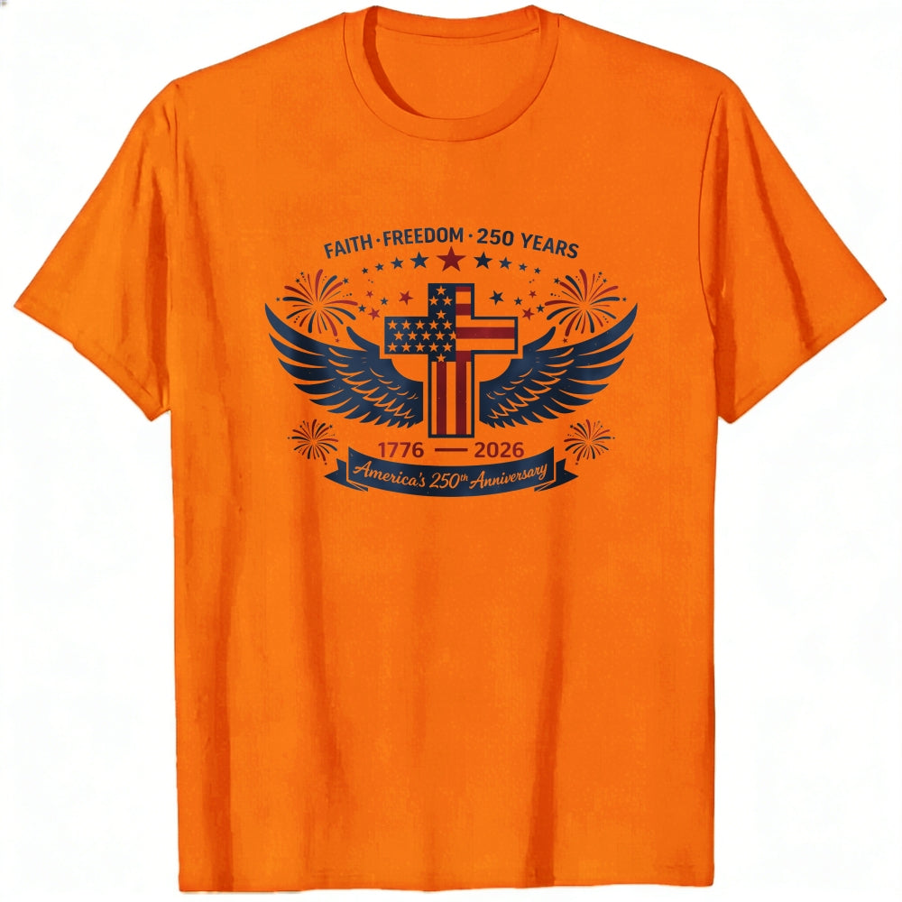Patriotic American Flag Cross Wings Classic T-Shirt Faith Freedom 250 Years 1776 2026 Anniversary