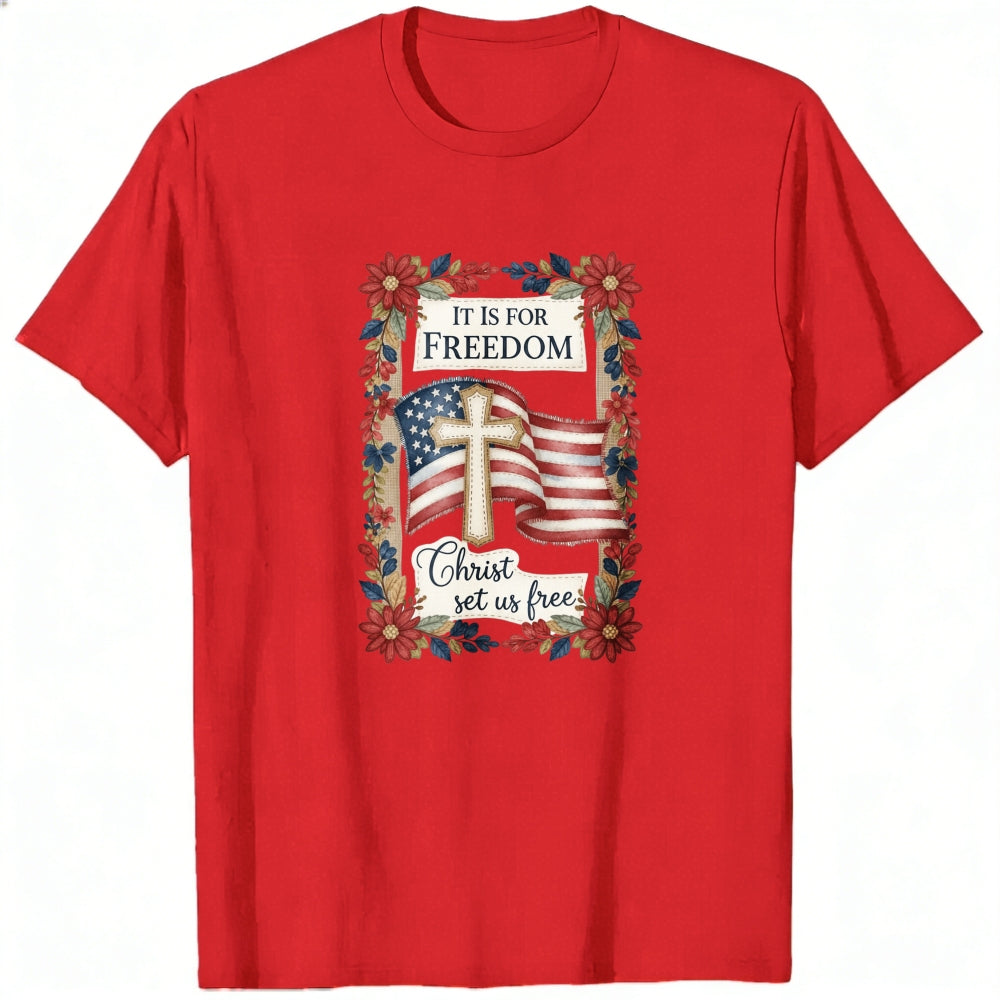 Patriotic Christian Design Classic T-Shirt With American Flag And Cross Motif