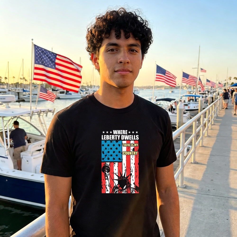 Patriotic American Flag And Statue Of Liberty Classic T-Shirt Where Liberty Dwells There Is My Country