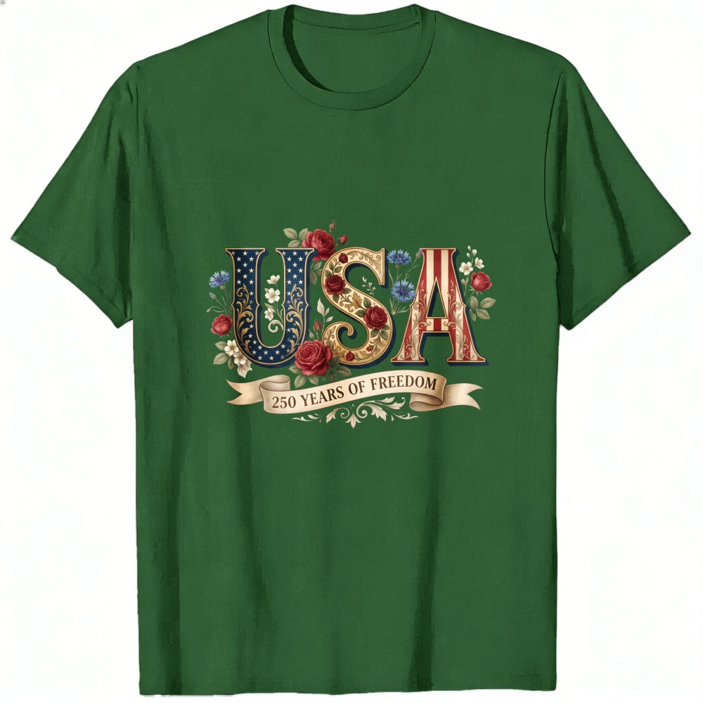 Patriotic Floral Usa 250 Years Of Freedom Classic T-Shirt