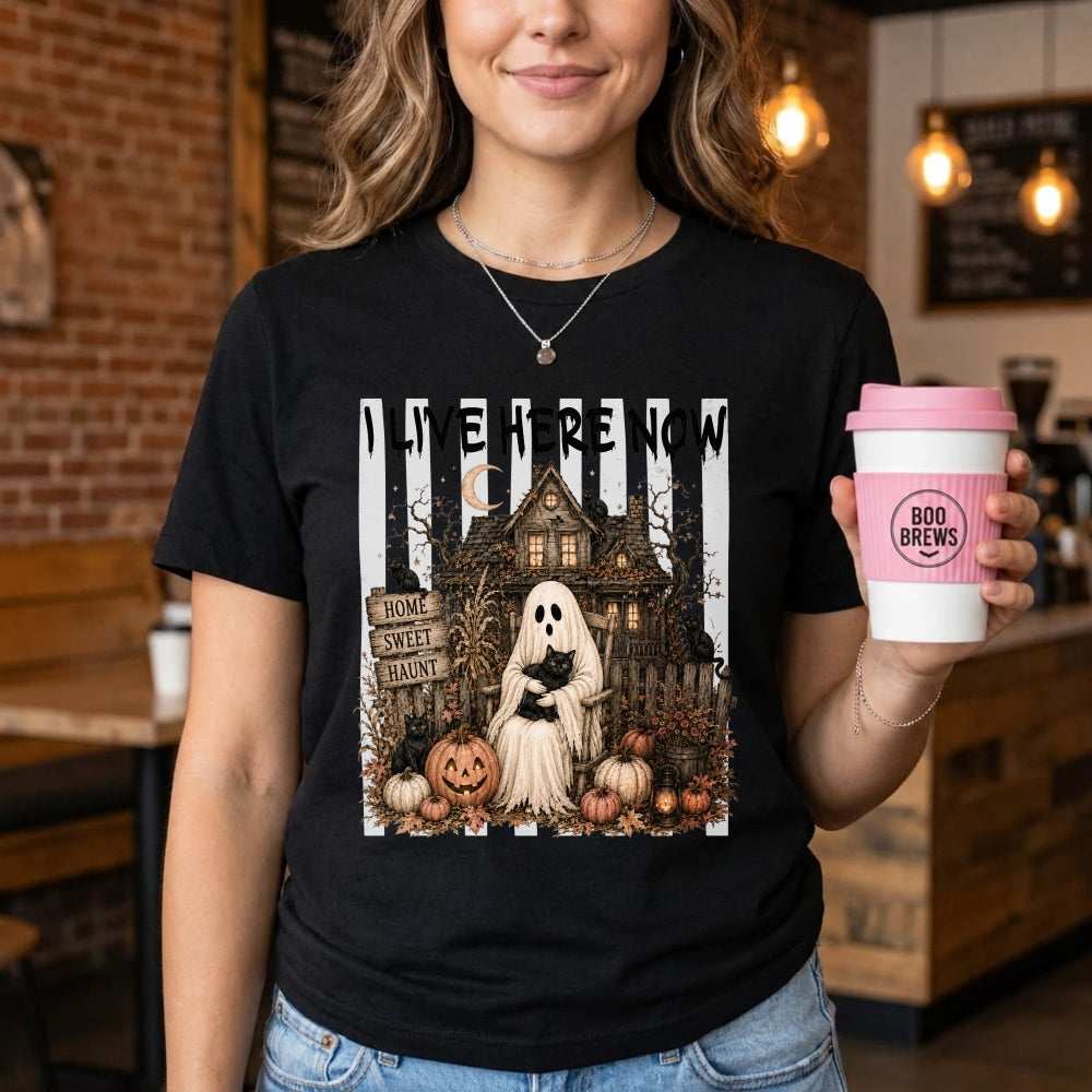Halloween Ghost Haunted House Home Sweet Haunt Classic T-Shirt I Live Here Now